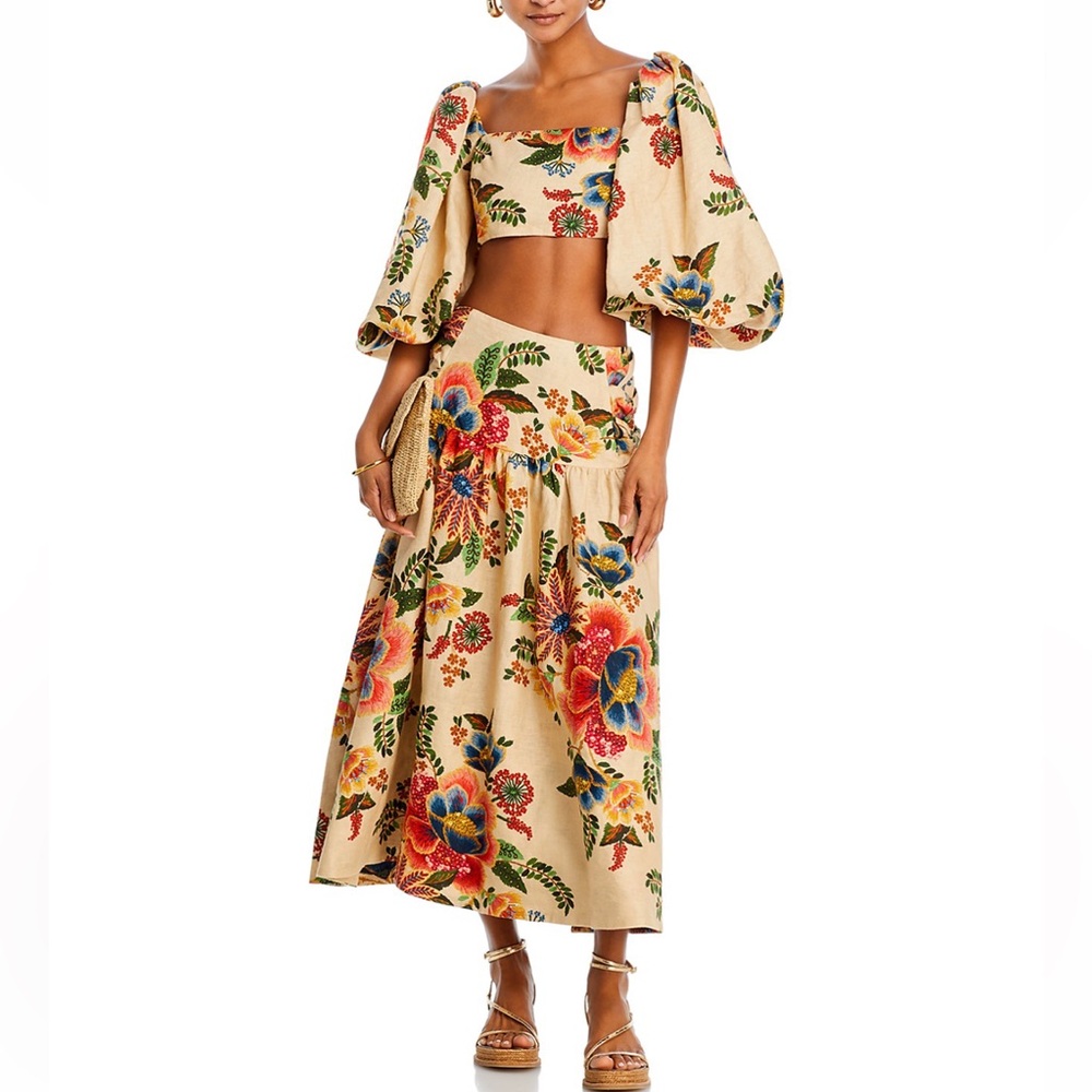FARM Rio Floral Crop Top and Midi Skirt Set - Multicolor